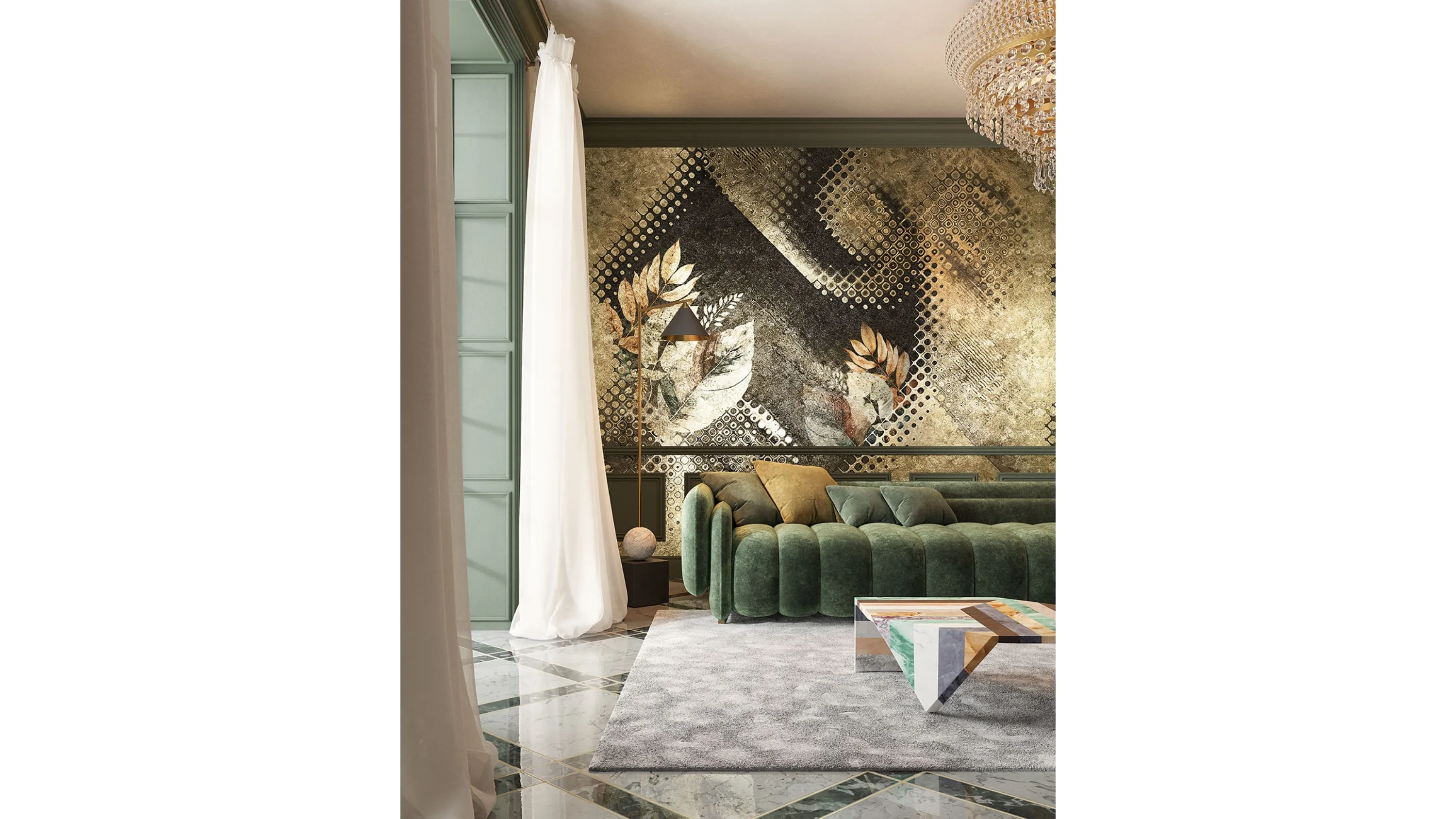 Carta da parati Goldenwall con illustrazione floreale Kookspook Inkiostro Bianco