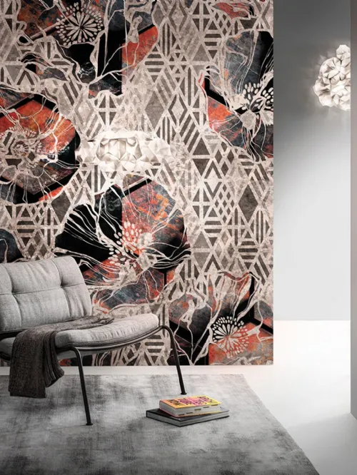 Carta da parati Goldenwall con illustrazione floreale geometrica Rustilux di Inkiostro Bianco