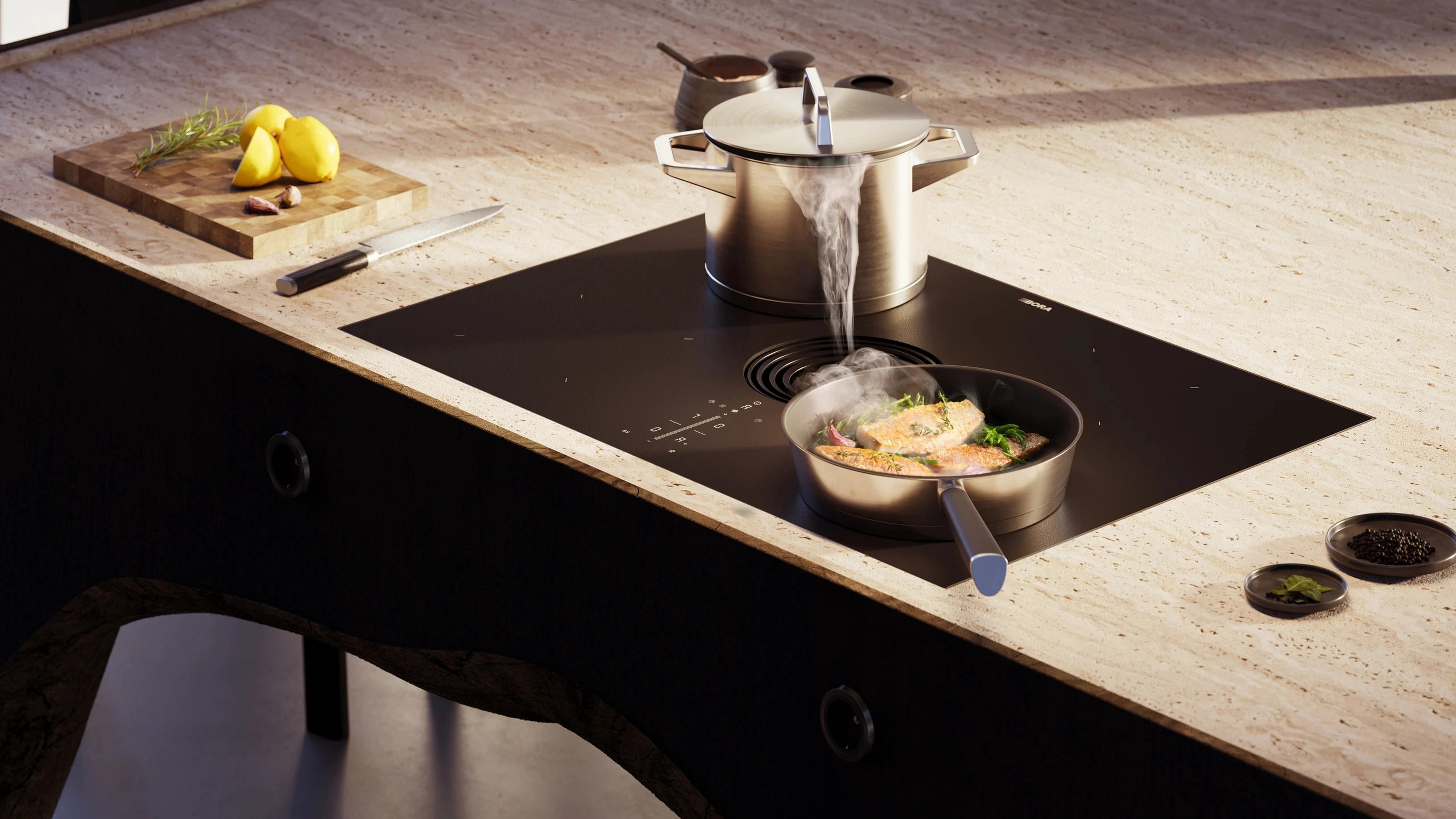 Aspiratore dal design minimalista integrato con piano cottura ad induzione Bora Pure di Bora
