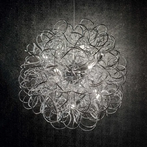 Lampada a sospensione Dust in tubolare di alluminio argentato lavorato e modellato artigianalmente di Ideal Lux