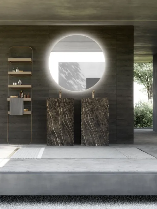 Mobile Bagno da appoggio M System 022 in Gres Cava Noir Desir lucido di Baxar