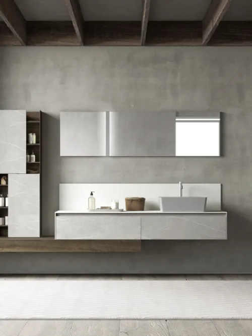 Mobile da Bagno sospeso M2 System 222 in melaminico Pietra Piasentina di Baxar