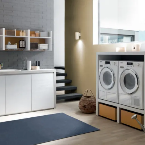 Mobile da lavanderia Laundry System C03 in laminato Rovere dogato Bianco e melaminico Rovere e di Baxar
