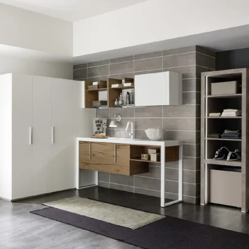 Mobile da lavanderia Laundry System C01in laccato opaco Bianco e melaminico di Baxar