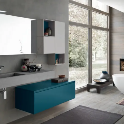 Mobile da Bagno sospeso M2 System C214 in laccato Blu Laguna opaco di Baxar