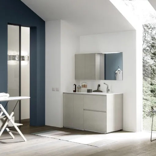 Mobile per lavanderia Laundry System C05 in laccato opaco bianco e melaminico cemento tortora di di Baxar