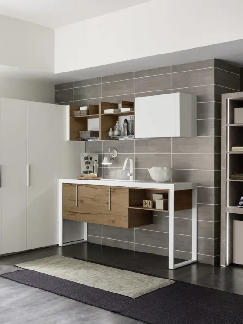 Mobile da lavanderia Laundry System C01 in melaminico e laccato bianco di Baxar