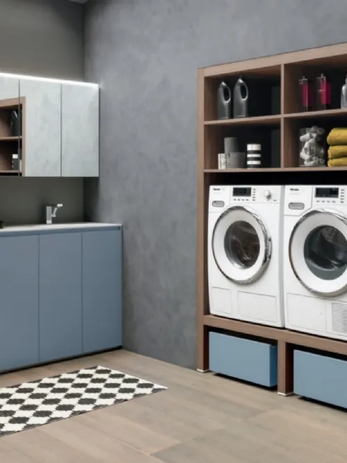 Mobile da lavanderia Laundry System C04 in laccato opaco e laminato Eucalipto di Baxar