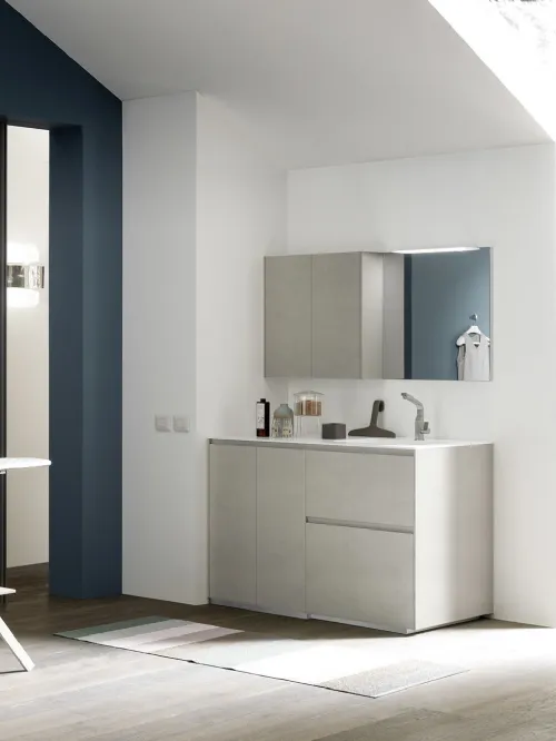 Mobile per lavanderia Laundry System C05 in melaminico cemento tortora e laccato bianco di Baxar