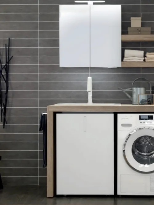 Mobile da Lavanderia Laundry System C08 in HPL Rovere e laccato Bianco opaco di Baxar