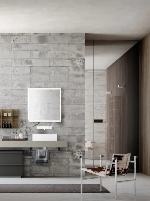 Mobile Bagno da appoggio M System 021 in laccato opaco Carbone e top in HPL di Baxar