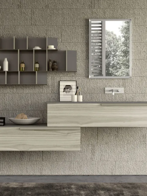 Mobile da Bagno sospeso M System 023 in melaminico effetto legno di Baxar