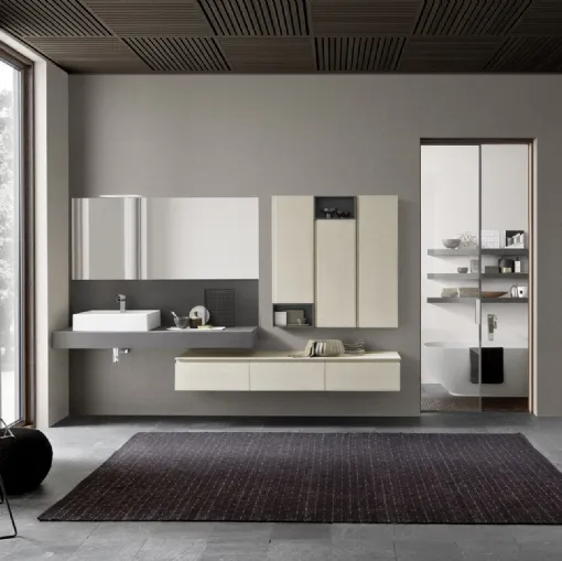 Mobile da Bagno sospeso M1 System C103 in Ecomalta con top in Gres porcellanato Calce Antracite di Baxar