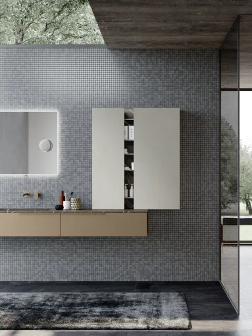 Mobile da Bagno sospeso M1 System 121 in laccato metallizzato e melaminico pelle per i pensili di Baxar