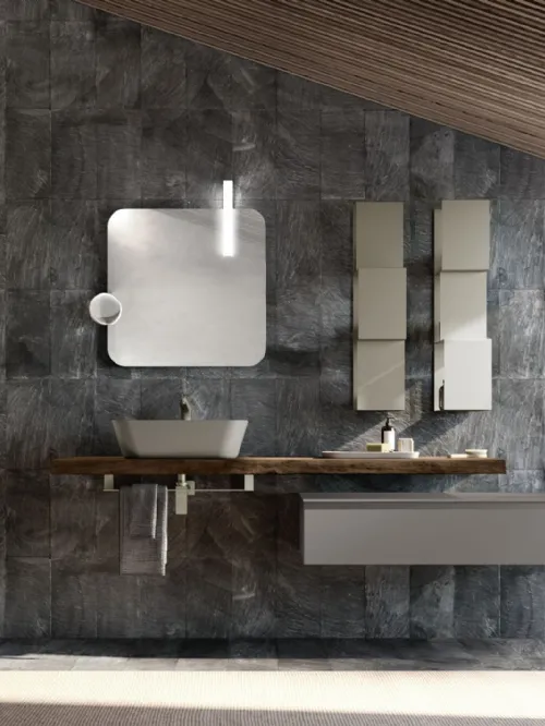 Mobile da Bagno sospeso M1 System Upgrade 08 in laccato opaco con top in Rovere corteccia di Baxar