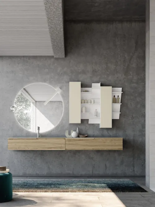 Mobile da Bagno sospeso M1 System 123 in melaminico Noce e laccato opaco di Baxar