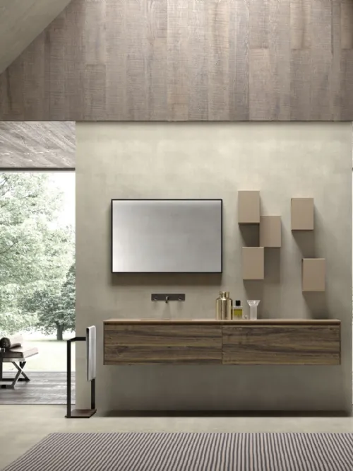 Mobile da Bagno sospeso M2 System 223 in melaminico Noce di Baxar