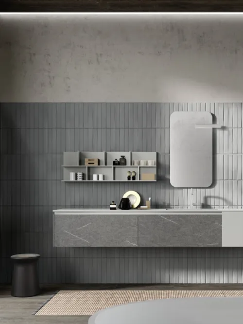Mobile da Bagno sospeso M2 System 226 in melaminico Pietra Piasentina e laccato opaco di Baxar