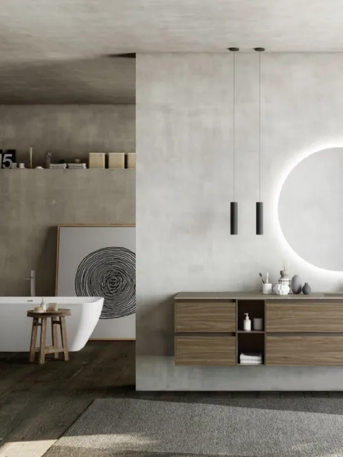 Mobile da Bagno sospeso M2 System 227 in melaminico Noce Canaletto e HPL di Baxar