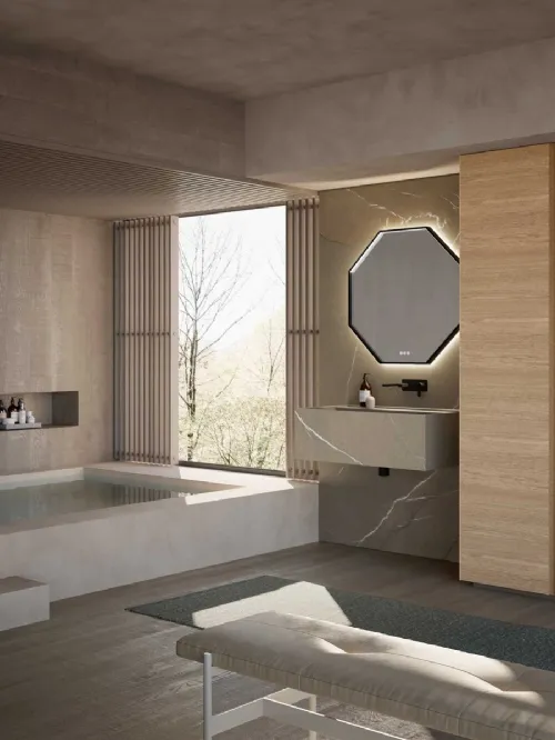 Mobile da Bagno M3 System 308 in gres pietra Piasentina e legno di Baxar