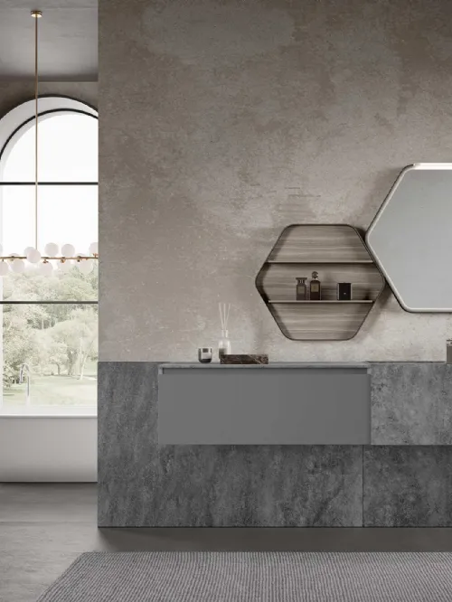 Mobile da Bagno sospeso M3 System 313 in laccato e gres di Baxar