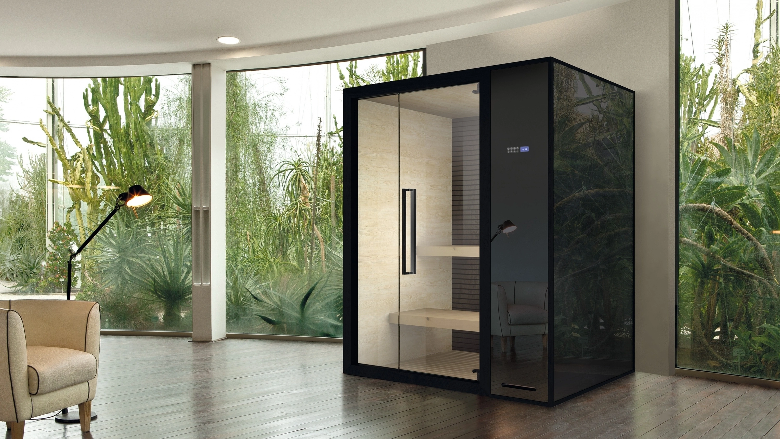 Sauna Nirvana in legno e vetro di Megius