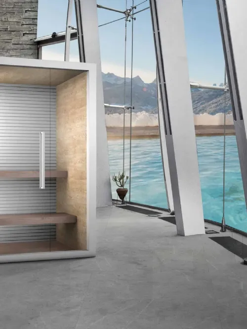 Sauna Nirvana in legno e vetro di Megius
