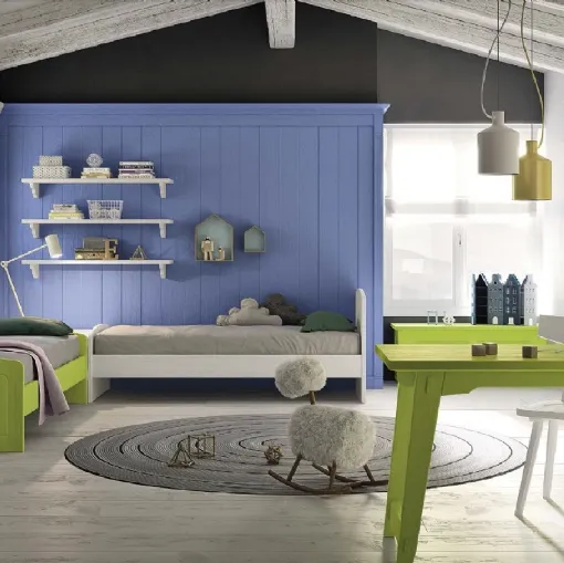 Cameretta N23 Nuovo Mondo in legno laccato Blu oltremare, Lime e Bianco gesso di Scandola