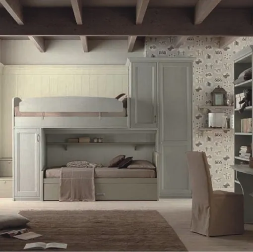 Cameretta a soppalco N11 Nuovo Mondo in legno massello di Scandola