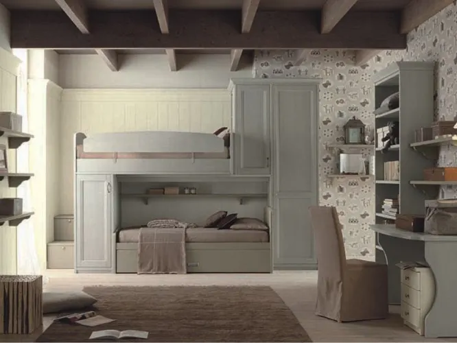 Cameretta a soppalco N11 Nuovo Mondo in legno massello di Scandola