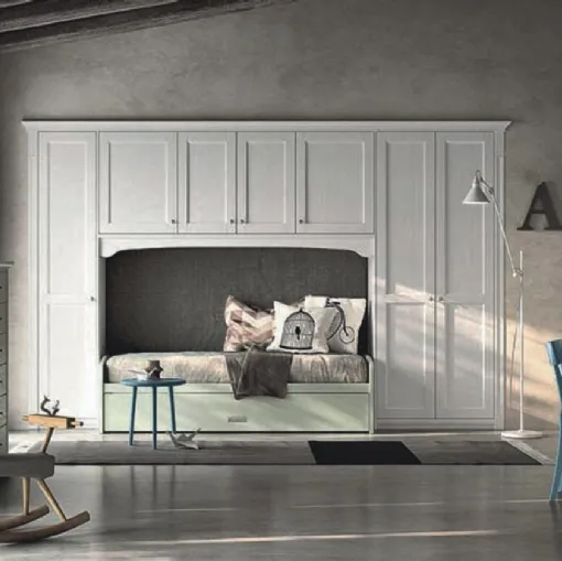 Cameretta a ponte classica N21 Nuovo Mondo in legno finitura bianco gesso e verde tundra di Scandola