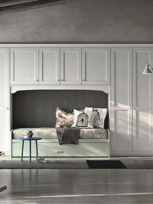 Cameretta a ponte classica N21 Nuovo Mondo in legno finitura bianco gesso e verde tundra di Scandola