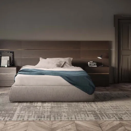 Letto matrimoniale sommier in tessuto con Boiserie in legno di Pianca