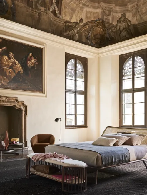 Letto matrimoniale Trama in legno e paglia di Vienna di Pianca