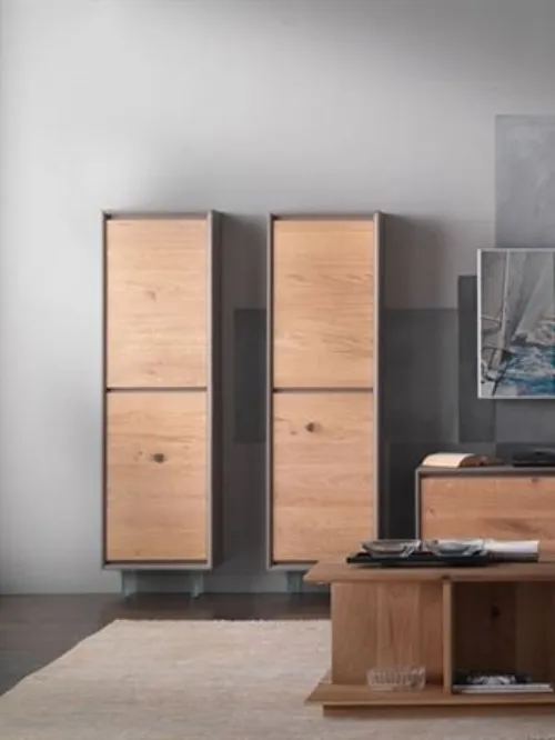 Parete Attrezzata in legno di Rovere con base in vetro trasparente Composizione 04 di Conarte