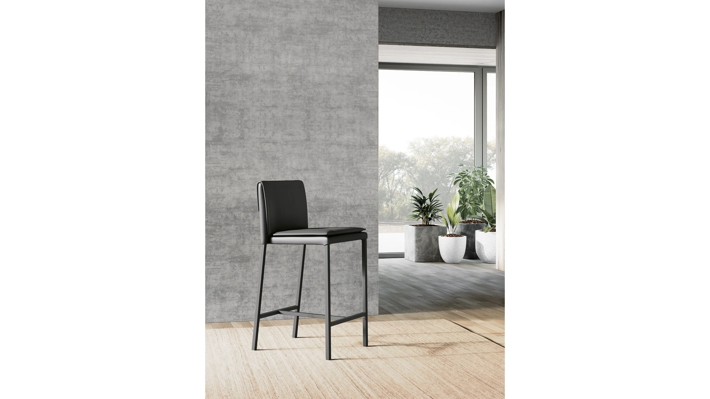 Sgabello Sandy con struttura in metallo e seduta imbottita completamente rivestita in ecopelle con poggiapiedi in metallo verniciato nero di Arredo3