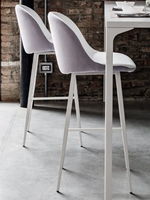 Sgabello Sonny SG in tessuto imbottito con struttura in metallo laccato Bianco di Sedie Brianza