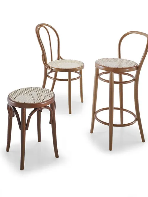 Sgabello Vienna SG in legno con seduta in paglia di Vienna di Sedie Brianza