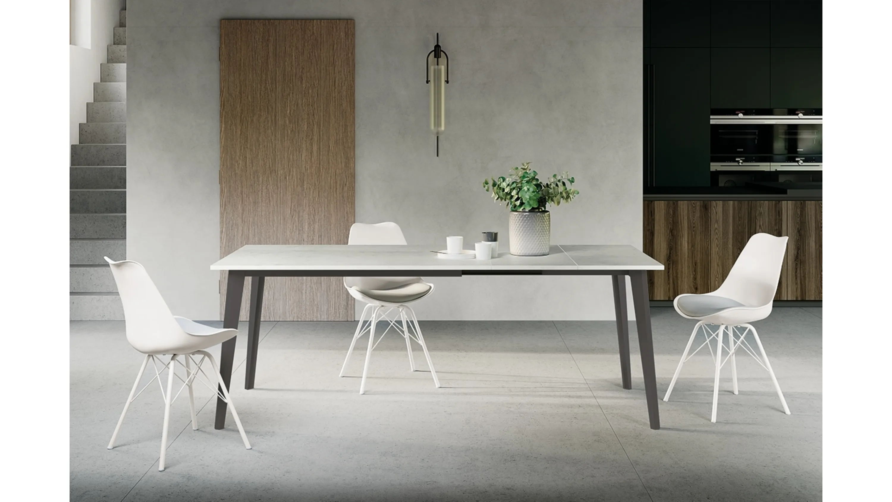 Tavolo allungabile Maya con top in laminato e gambe in metallo verniciato di Arredo3