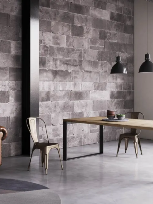 Tavolo in legno impiallacciato Rovere con gambe in metallo finitura ferro Squared-T di Pizzolato