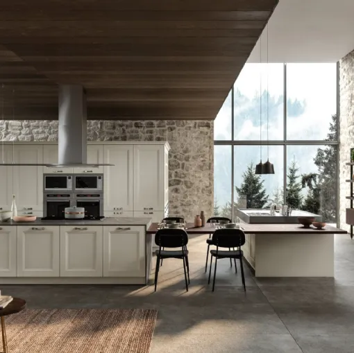 Cucina Classica in legno laccato con penisola Asolo 03 di Arredo3