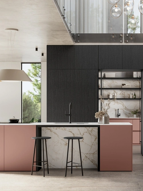 Cucina Moderna con isola Time 04 in laccato opaco e legno di Arredo3
