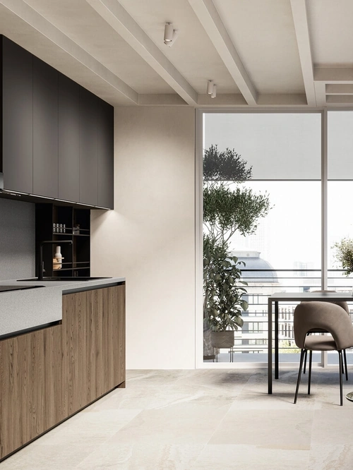 Cucina Moderna lineare Asia 02 in rovere e laccato di Arredo3