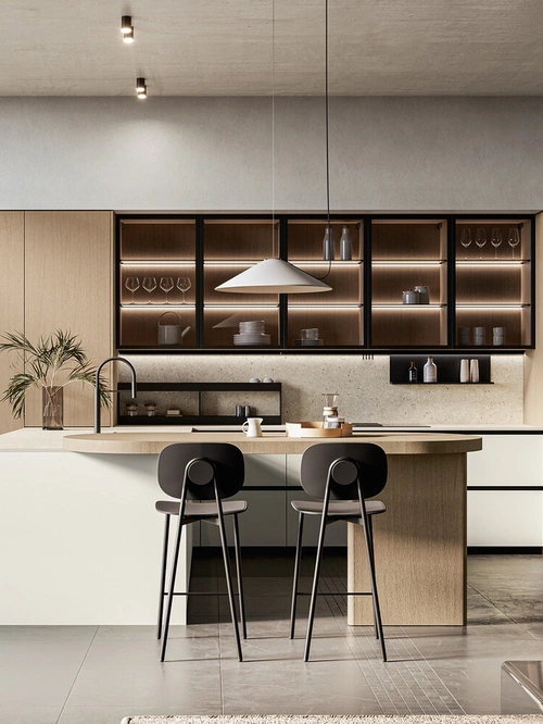 Cucina Moderna con penisola in laccato e legno Asia di Arredo3