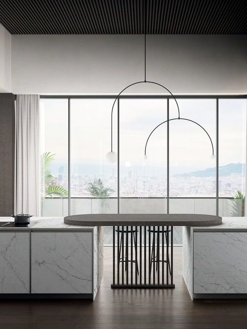 Cucina Moderna in laminam statuarietto con penisola Kronos di Arredo3