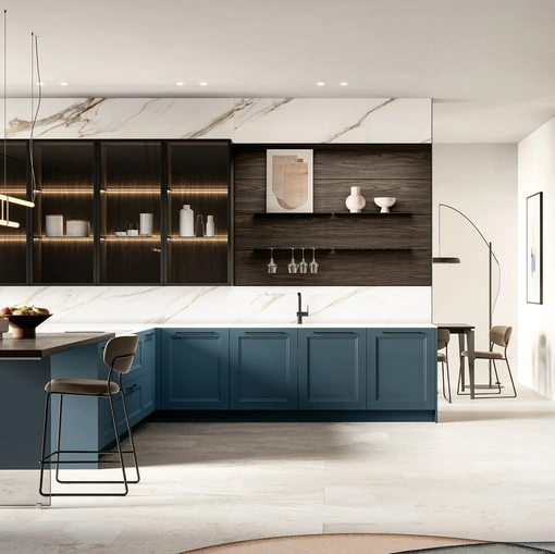 Cucina Moderna con penisola Meg 01 in laccato e laminato di Arredo3