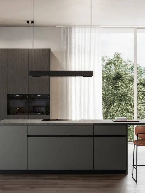 Cucina Moderna con penisola Time 02 in laccato metallizzato e legno di Arredo3