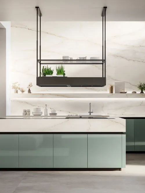Cucina Moderna con isola Time 04 in laccato lucido e rovere ebano di Arredo3