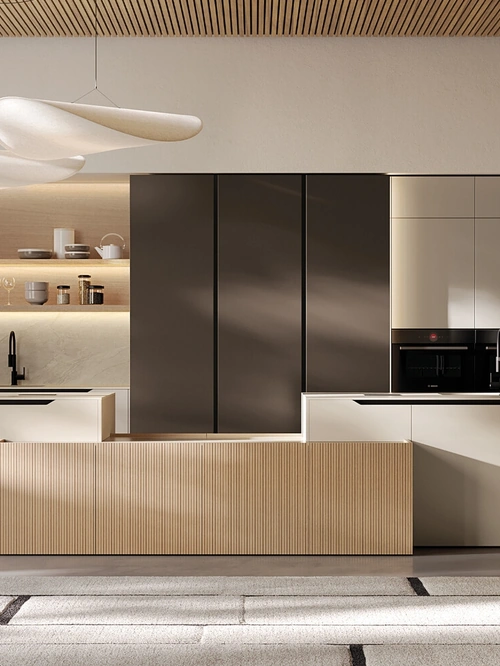 Cucina Moderna in laccato e impiallacciato con isola Time di Arredo3