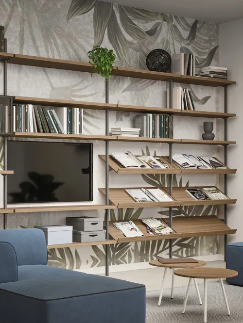 Mobile Ufficio Libreria componibile Sistema Uniko in melaminico Noce Naturale di Cinquanta3